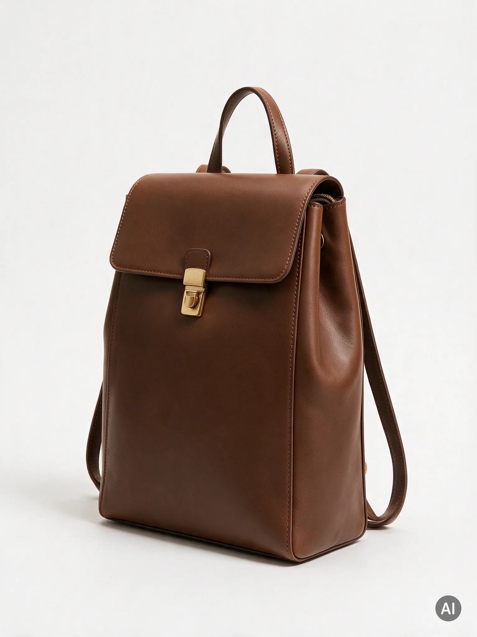 Brauner Lederrucksack mit Überschlag, freigestellt